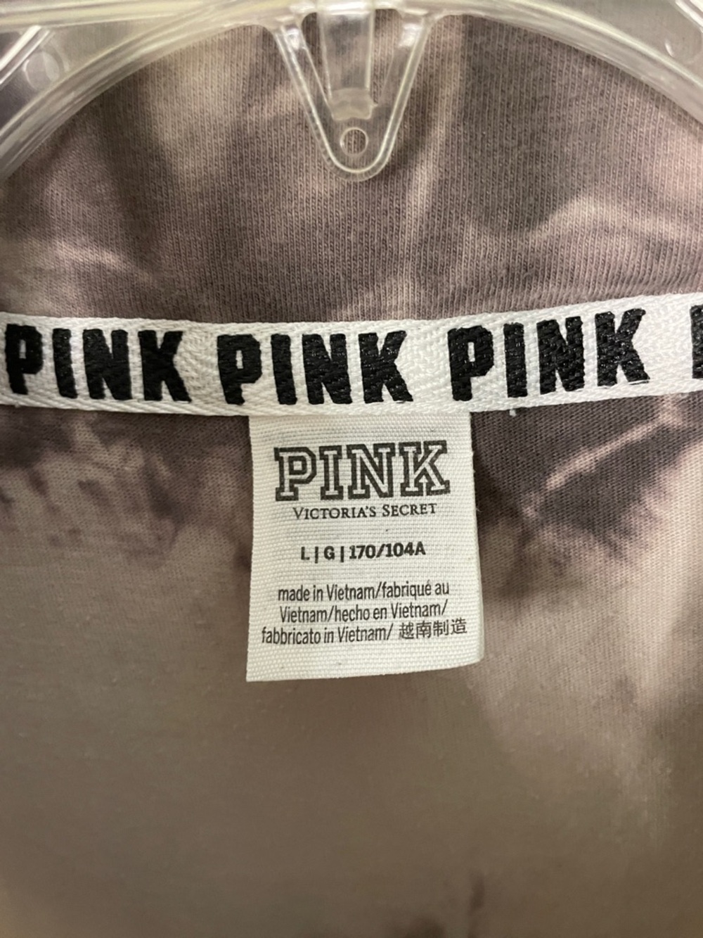 PINK by Victoria's Secret Gray & Charcoal Tie-Dye Quarter Zip Pullover SZ L - Picture 2 of 4